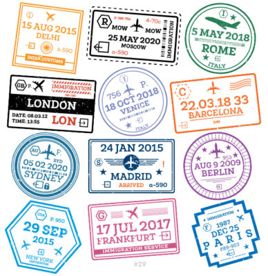 Buy Customizable Delhi Paris travel Stamp Collection | Blank Stamps Template
