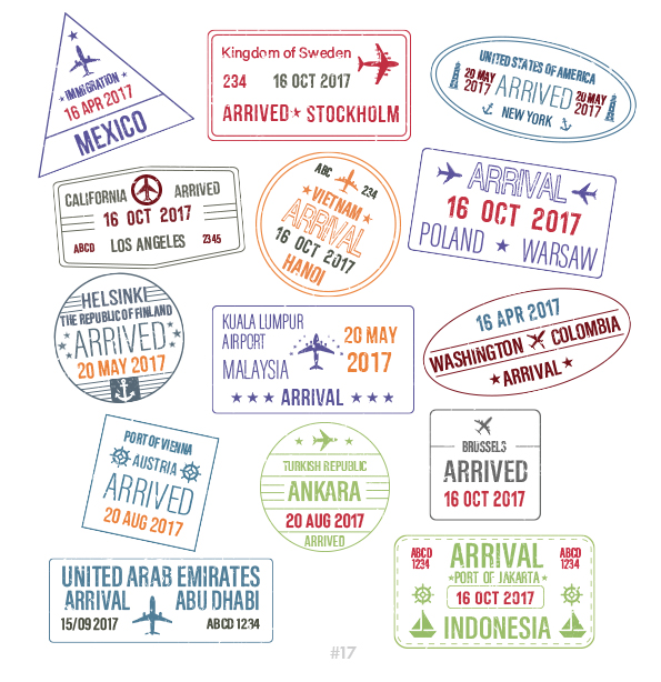 Buy Customizable Mexico Indonesia travel Stamp Collection | Blank Stamps Template