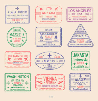 Buy Customizable N35 Kuala Lumpur Warsaw travel Stamp Collection | Blank Stamps Template