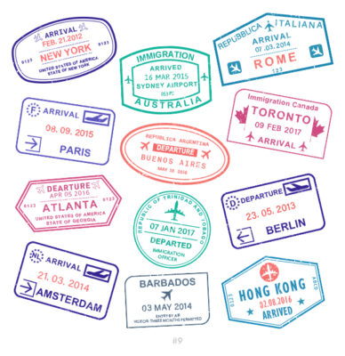 Buy Customizable New York Hong Kong travel Stamp Collection | Blank Stamps Template