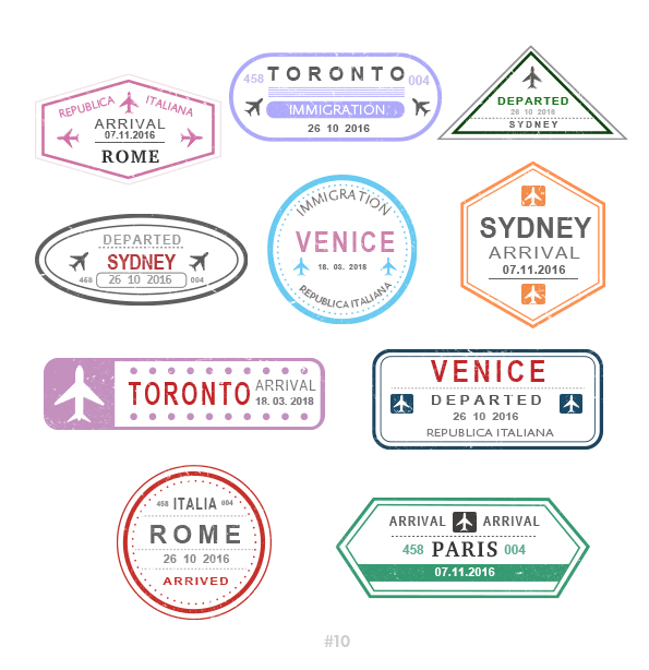 Buy Customizable Rome Paris travel Stamp Collection | Blank Stamps Template