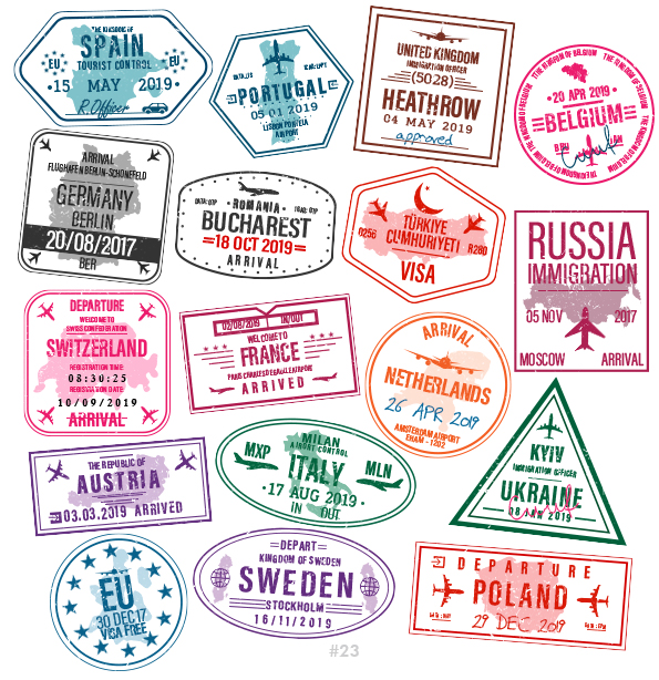 Buy Customizable Spain Poland travel Stamp Collection | Blank Stamps Template