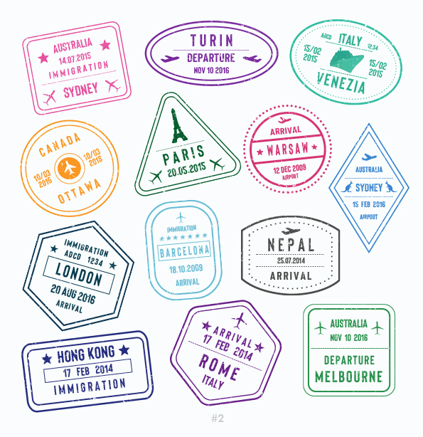 Buy Customizable Sydney Melbourne travel Stamp Collection | Blank Stamps Template