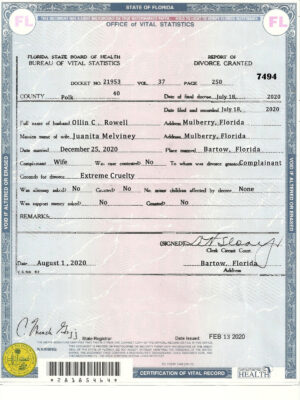 Easily Customize usa florida Divorce Certificate with Realistic word Templates