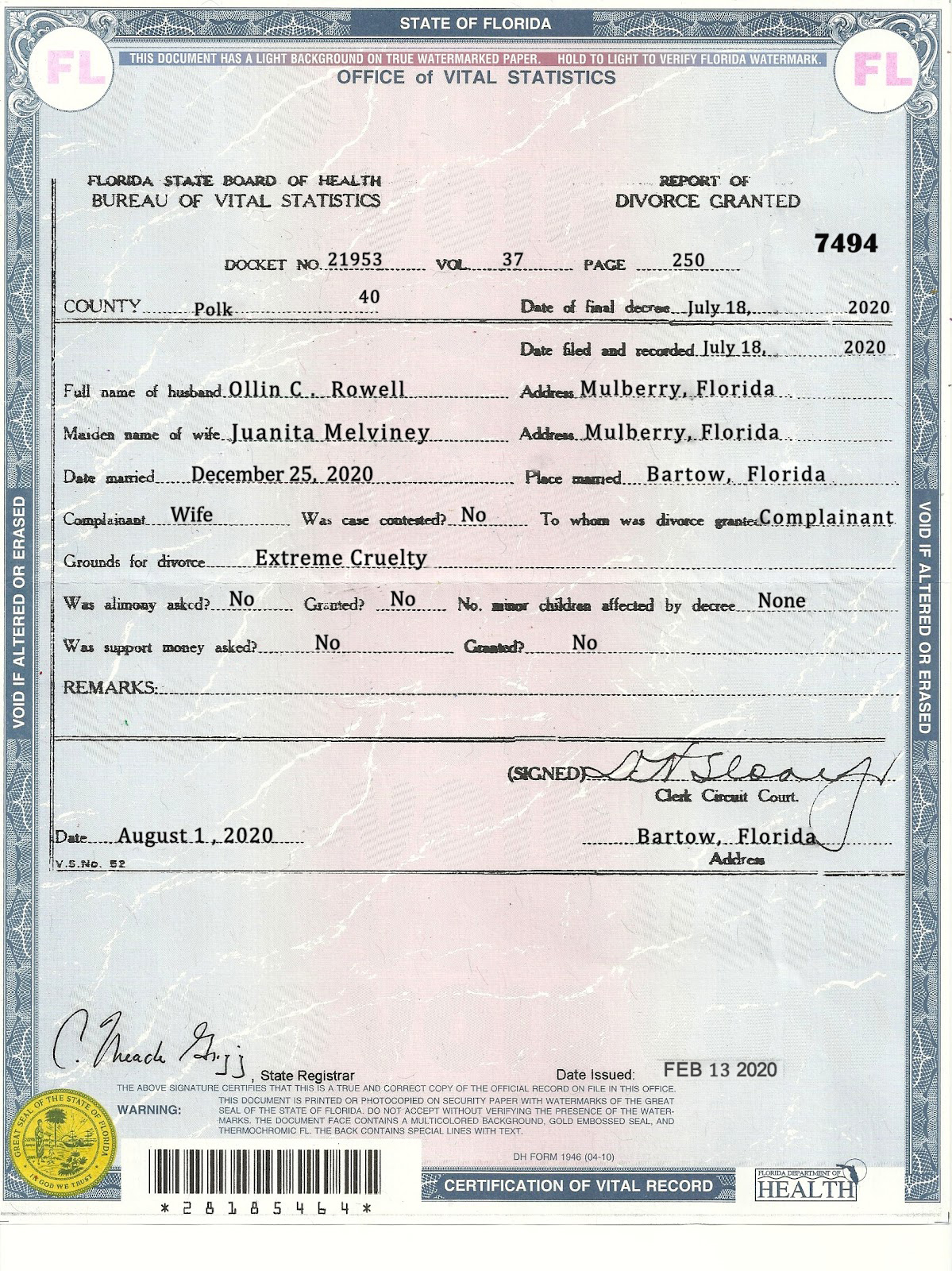 Easily Customize usa florida Divorce Certificate with Realistic word Templates