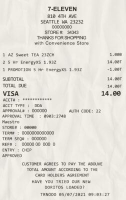 Fake 7-ELEVEN payment check Receipt