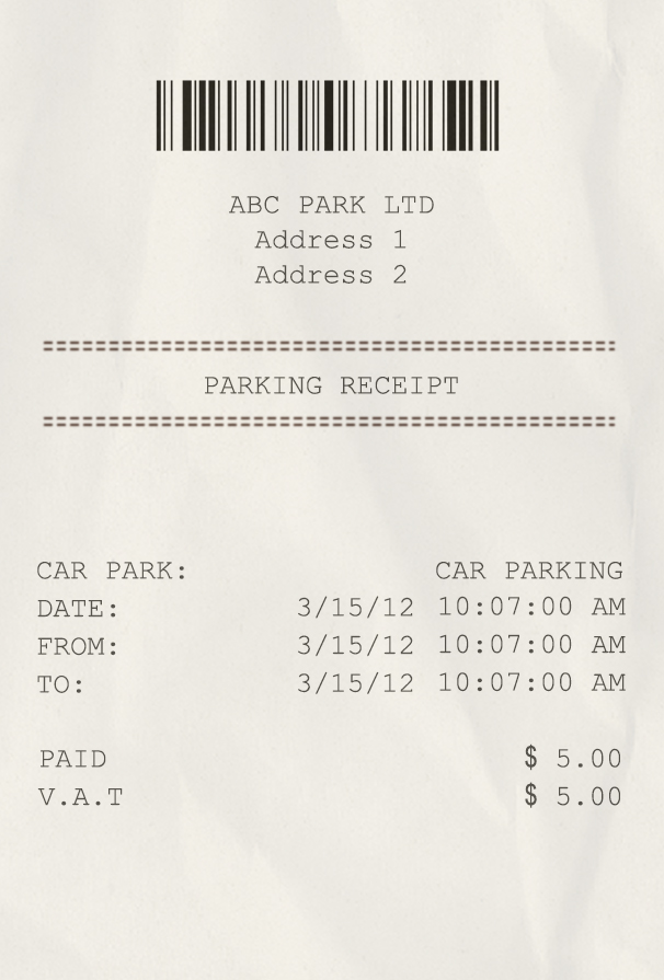 Fake ABC PARK(PARKING) LTD payment check Receipt
