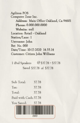 Fake AGILIRON POS payment check Receipt Template