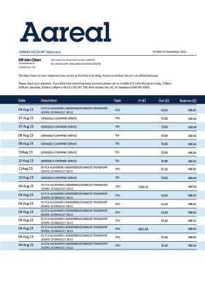 Fake Aareal Business Bank Statement