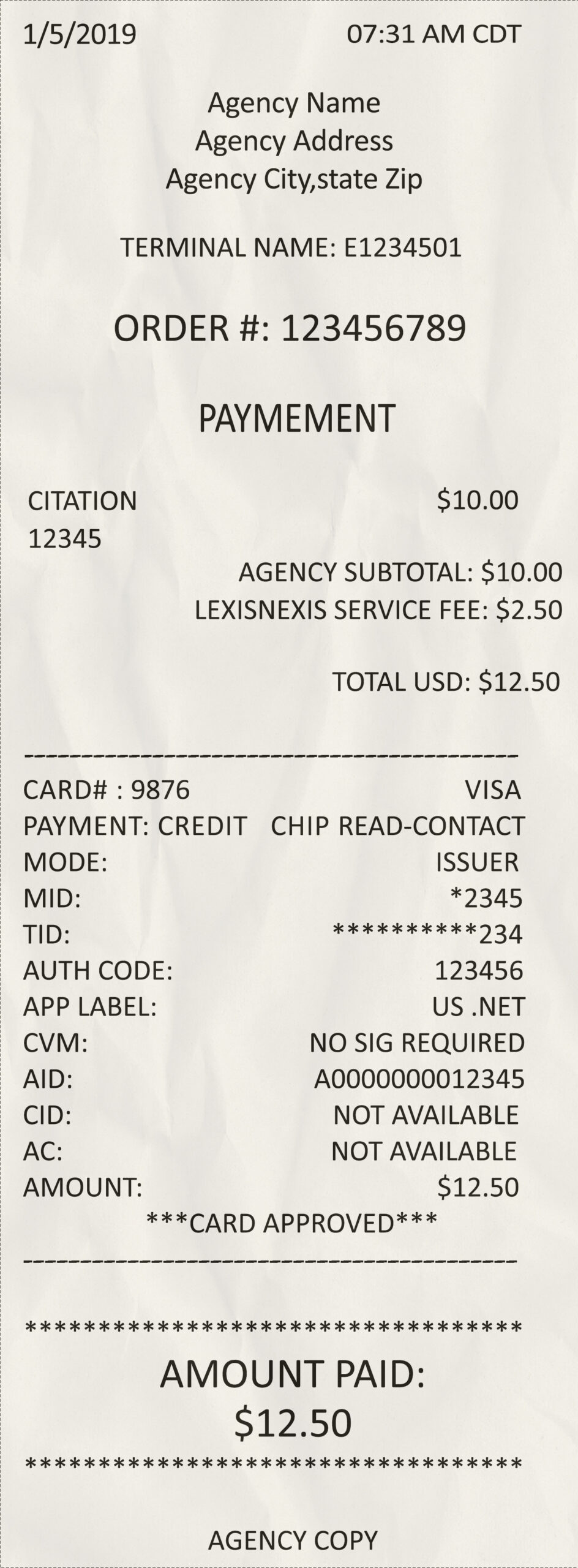 Fake Agency payment receipt