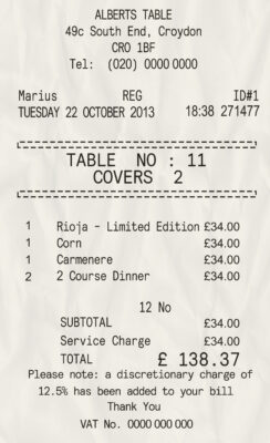 Fake Alberts Table payment check