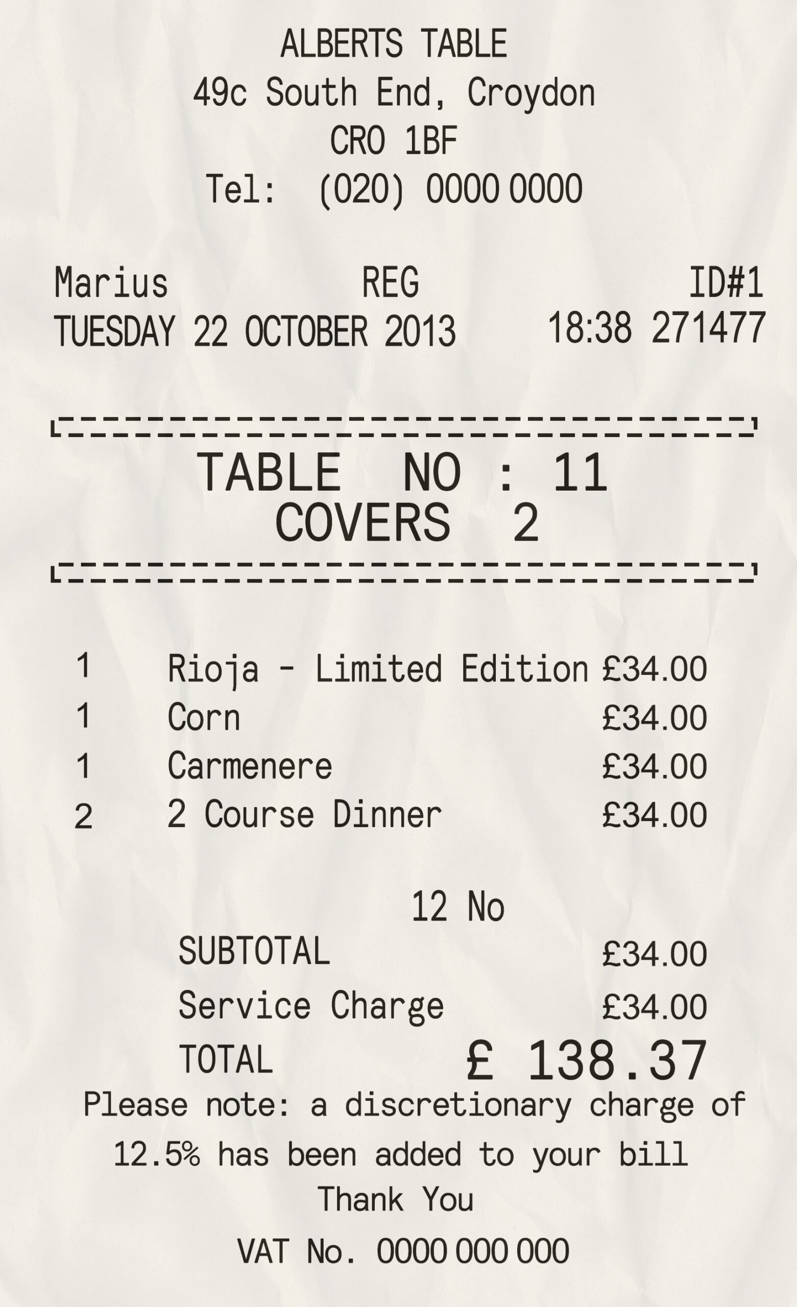 Fake Alberts Table payment check