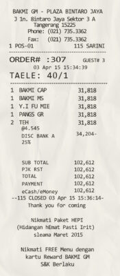 Fake Bakmi gm plaza payment receipt Receipt
