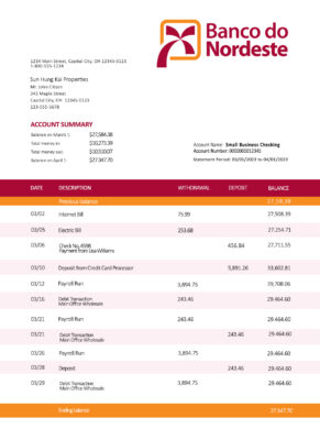 Fake Banco do Nordeste firm Business Bank Statement