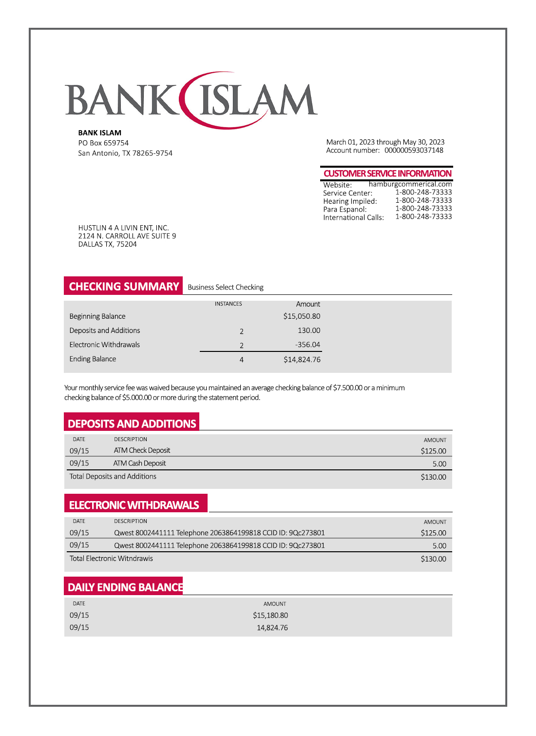 Fake Bank Islam Business Bank Statement
