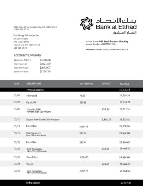 Fake Bank al Etihad firm Business account statement