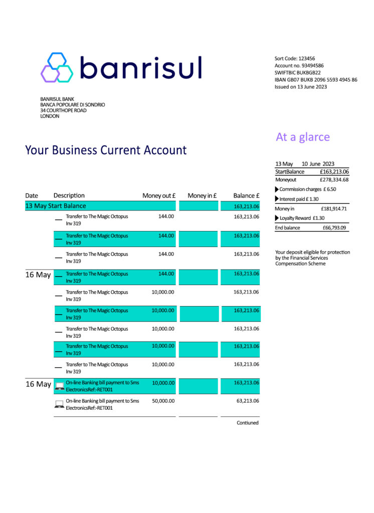 Fake Banrisul Business Bank Statement