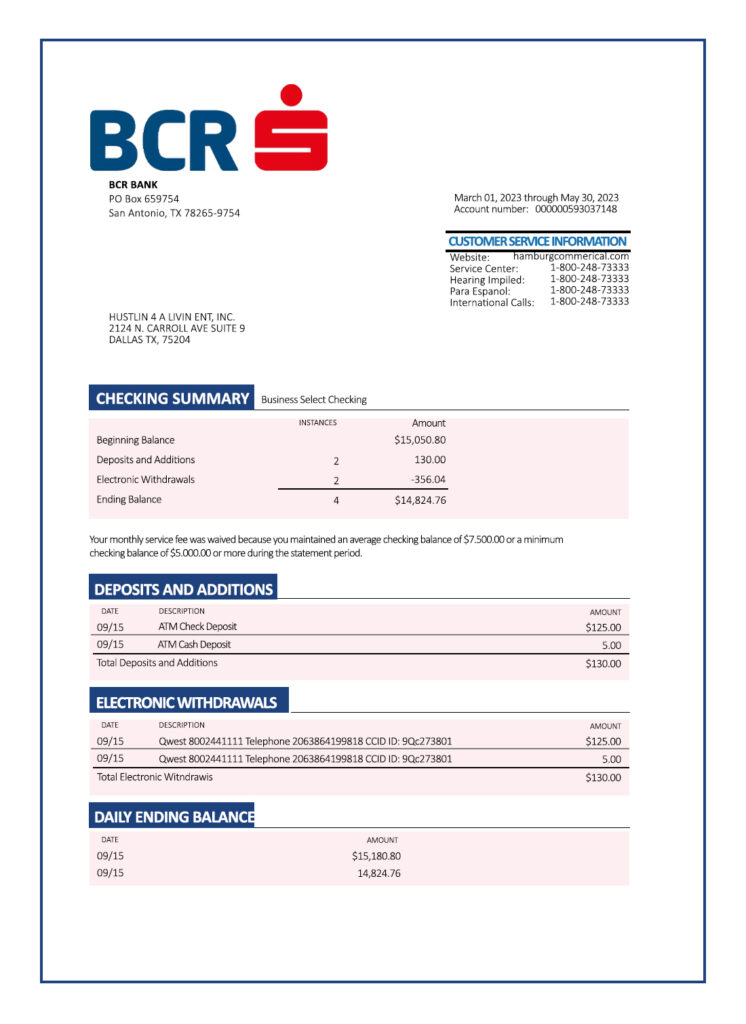 Fake Bcr Business Bank Statement