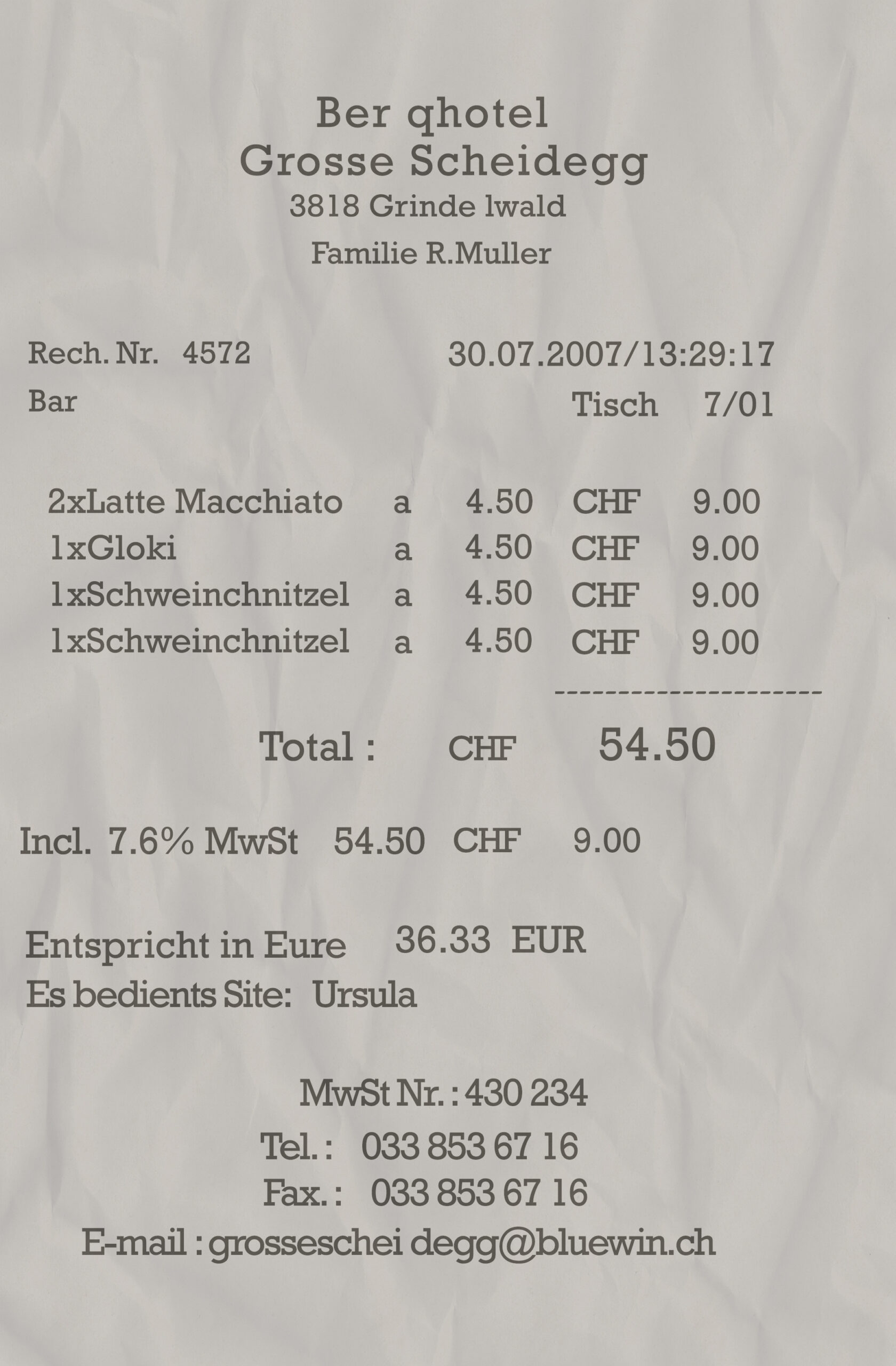 Fake Berq Hotel payment receipt