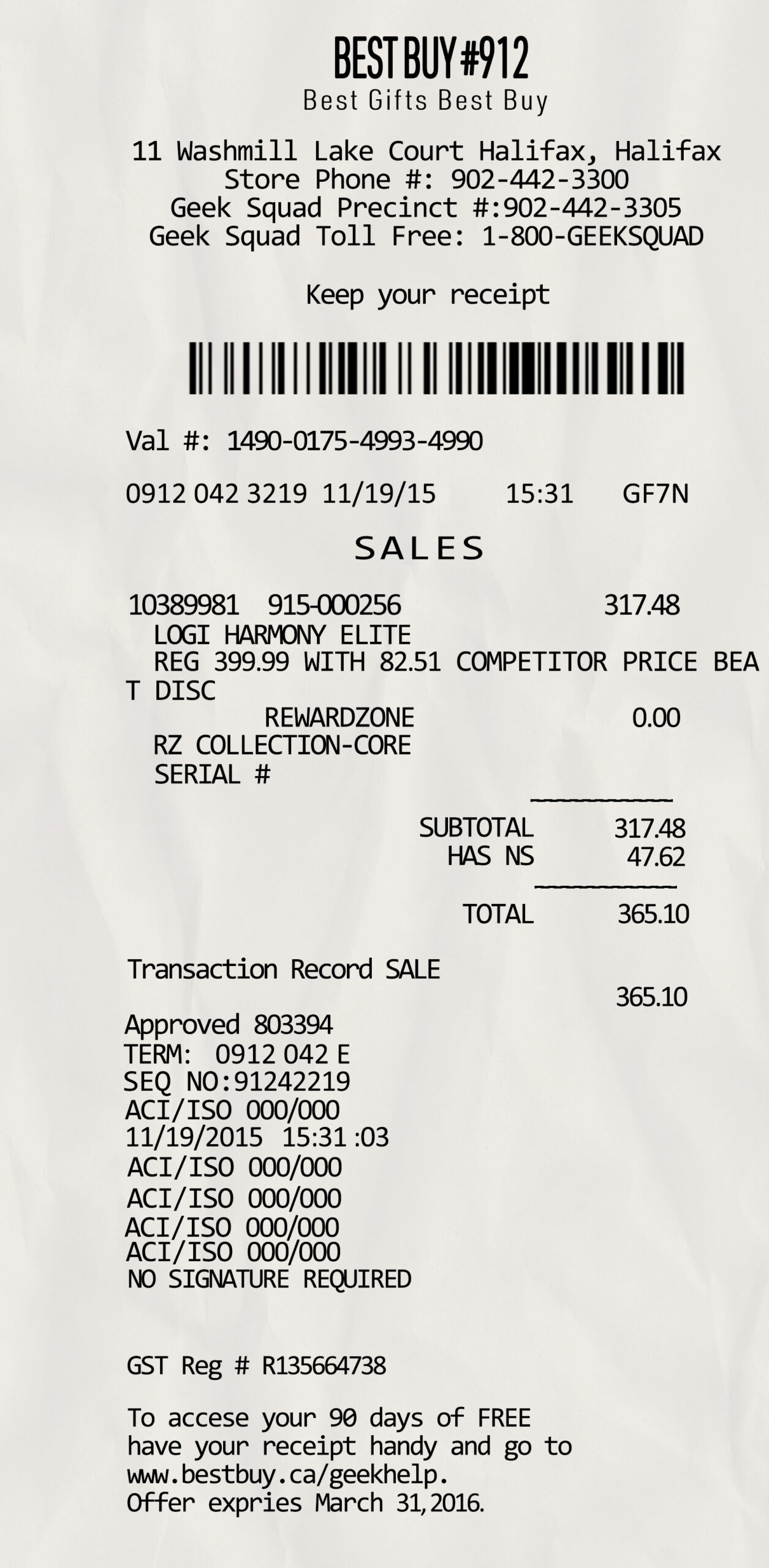Fake Best Buy payment Receipt