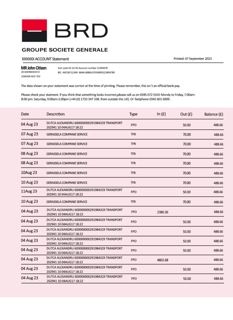 Fake Brd Business Bank Statement