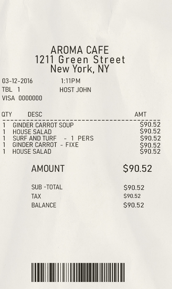 Fake CAFE payment check Receipt Template