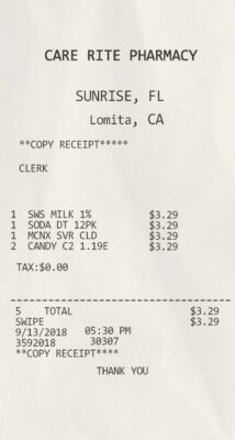 Fake CARE RITE PHARMACY payment Receipt