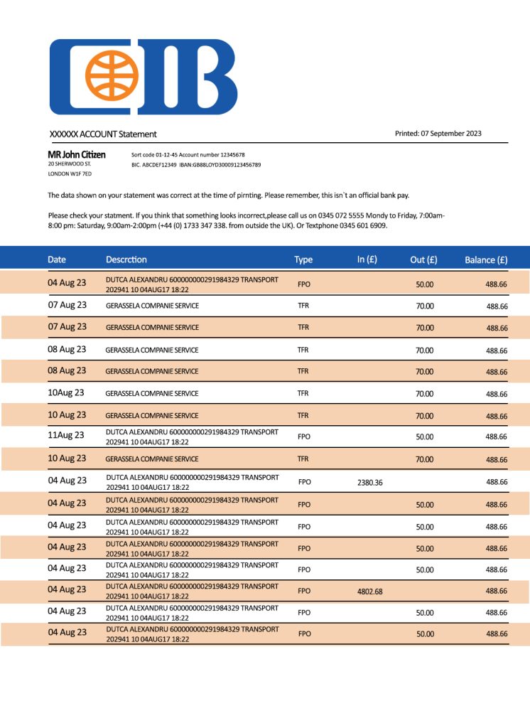 Fake Cib Business Bank Statement