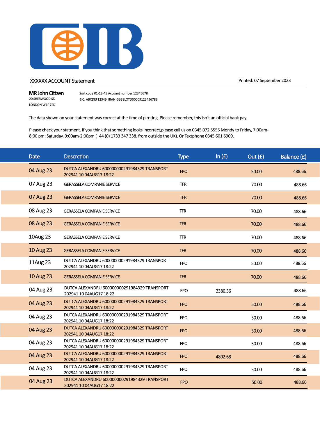 Fake Cib Business Bank Statement