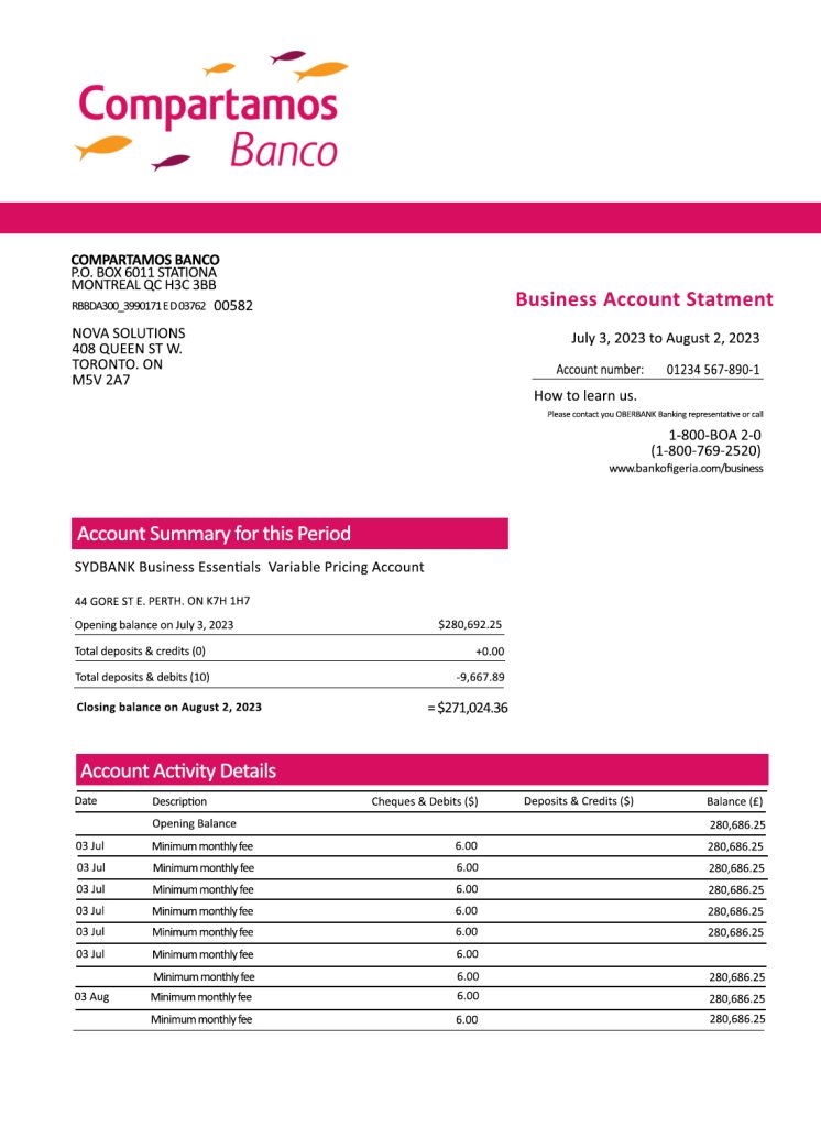 Fake Compartamos Business Bank Statement