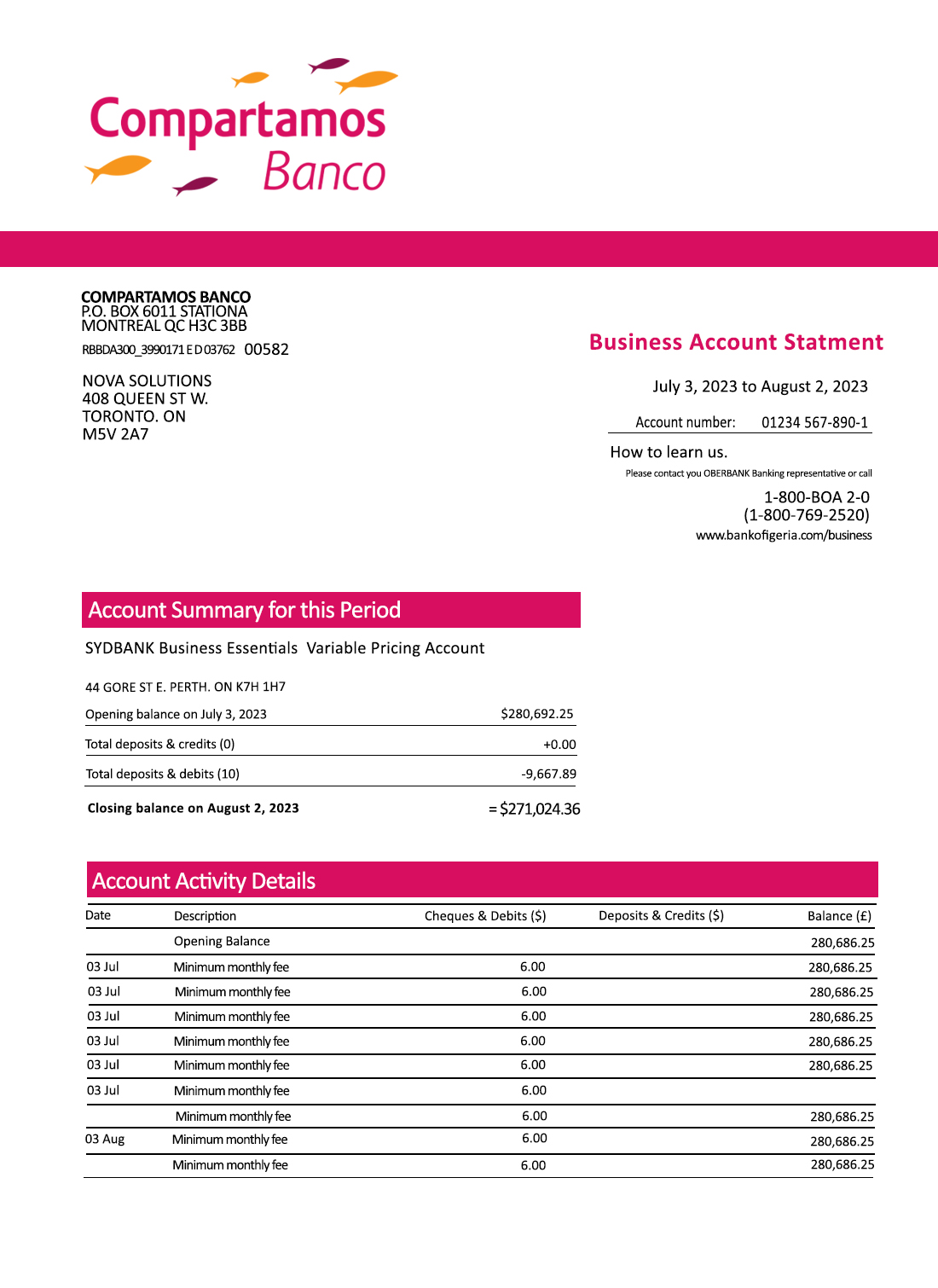 Fake Compartamos Business Bank Statement