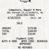 Fake Computer Repair & More payment Receipt