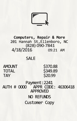 Fake Computer Repair & More payment Receipt