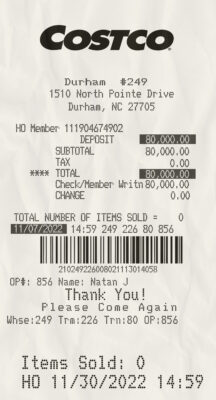 Fake Costco payment receipt