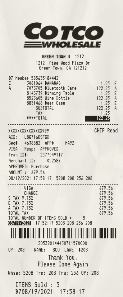 Fake Cotco wholesale payment receipt