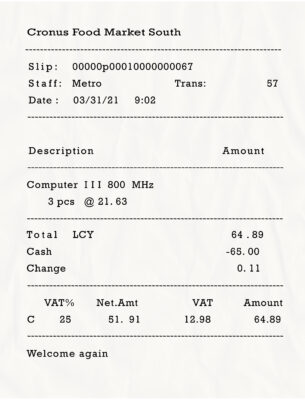 Fake Cronus Food Market Receipt
