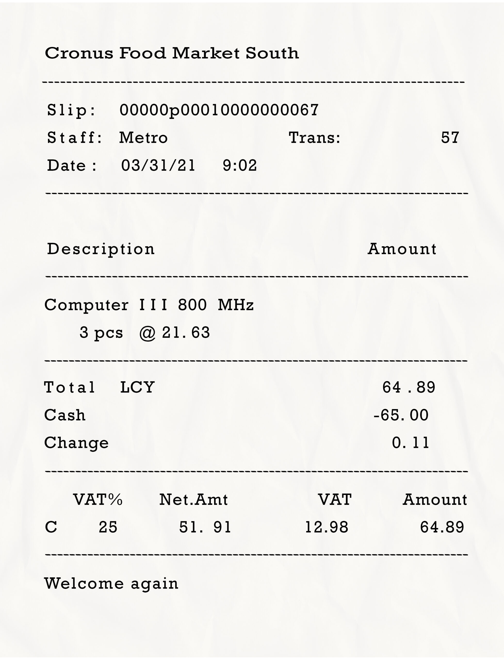 Fake Cronus Food Market Receipt
