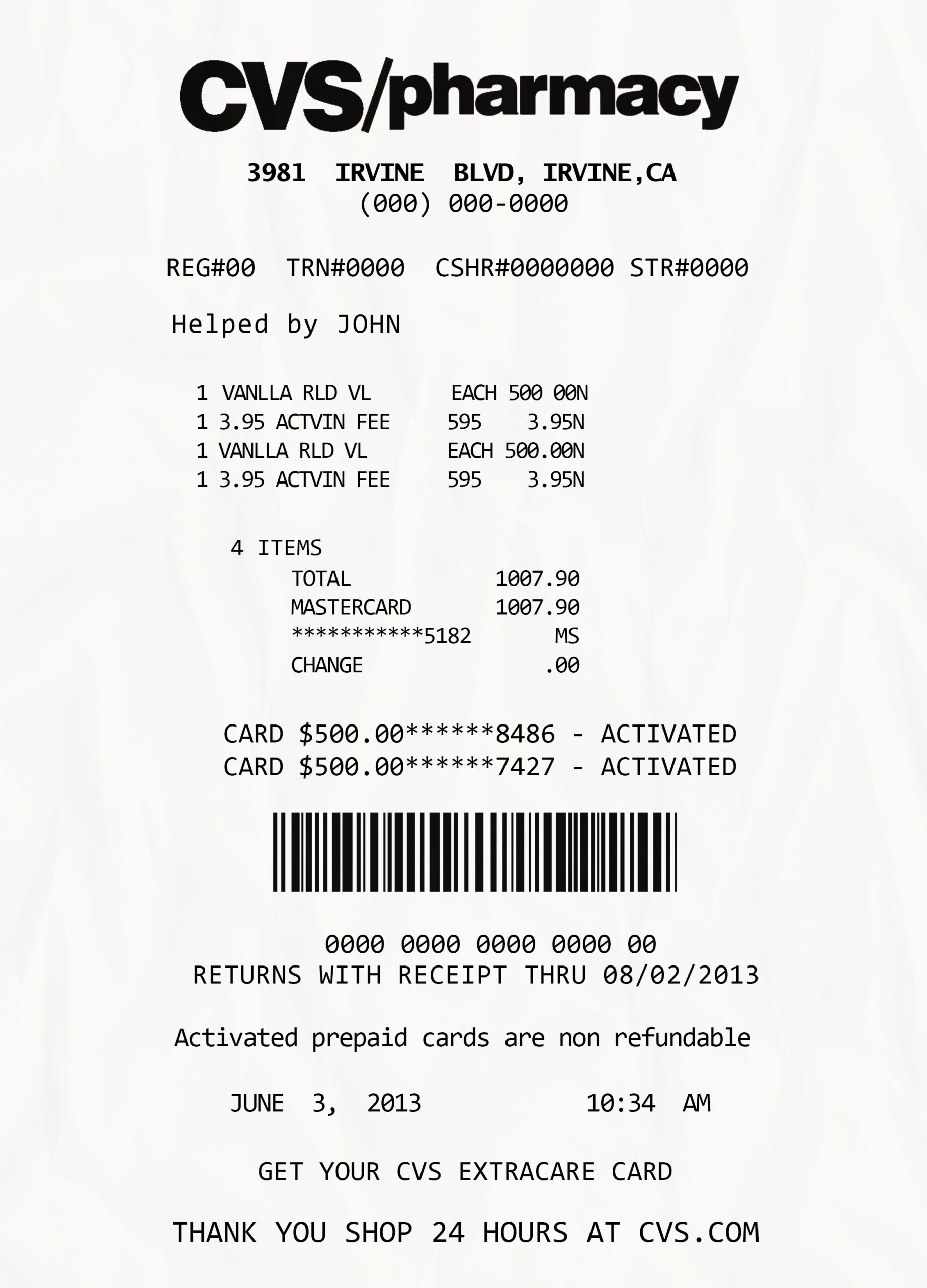 Fake Cvc pharmacy1 Receipt