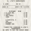 Fake D. LISH’S HAMBURGERS payment check receipt