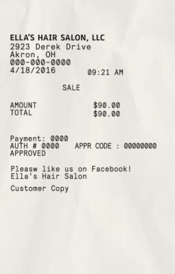 Fake ELLA’S hair salon llc payment receipt