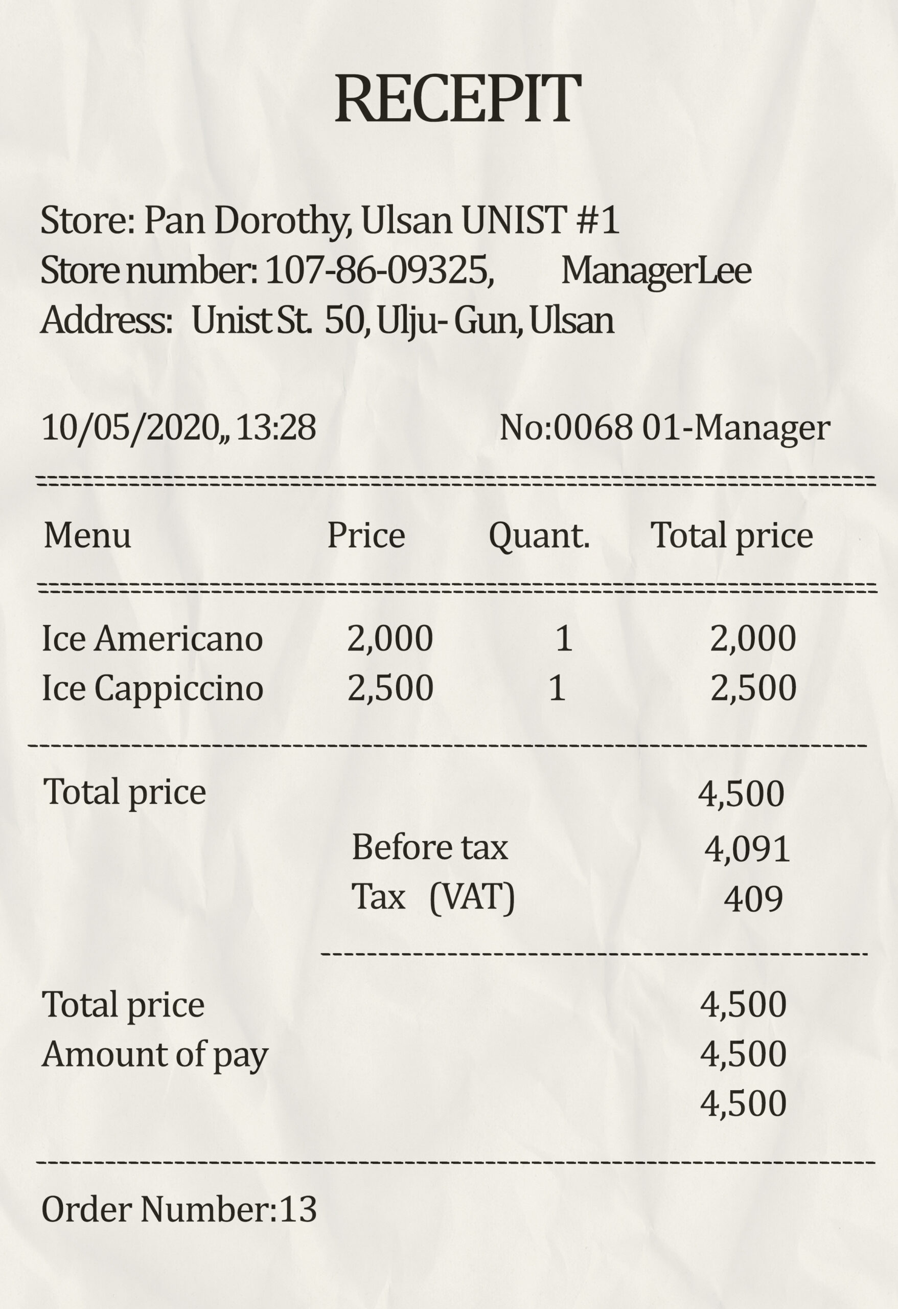 Fake Example Receipt