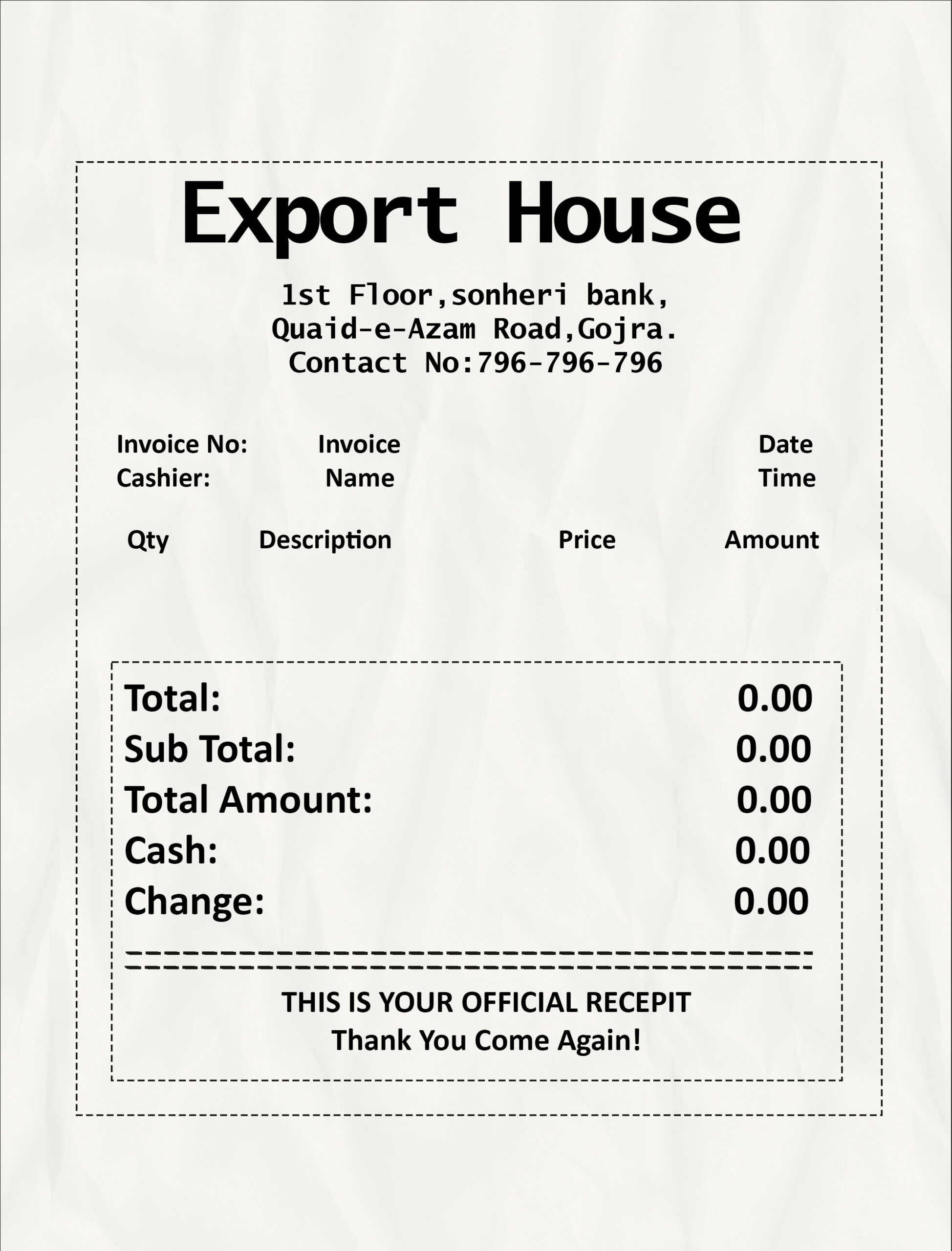 Fake Export house payment check 1 Receipt