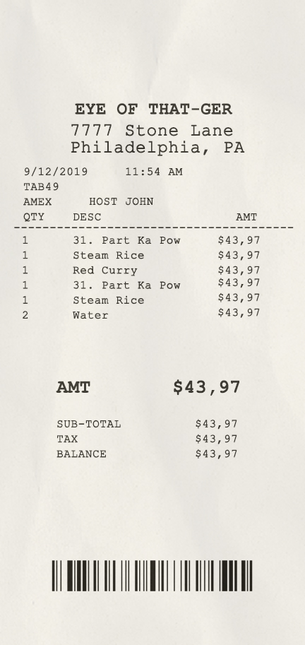 Fake Eye of Thai-ger payment receipt Receipt