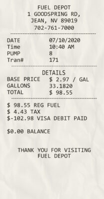 Fake Fuel depot payment check receipt