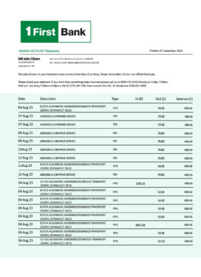 Fake First Bancorp Business Bank Statement
