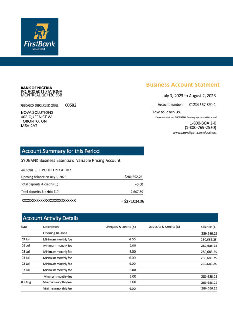 Fake First Bank of Nigeria firm Business Bank Statement