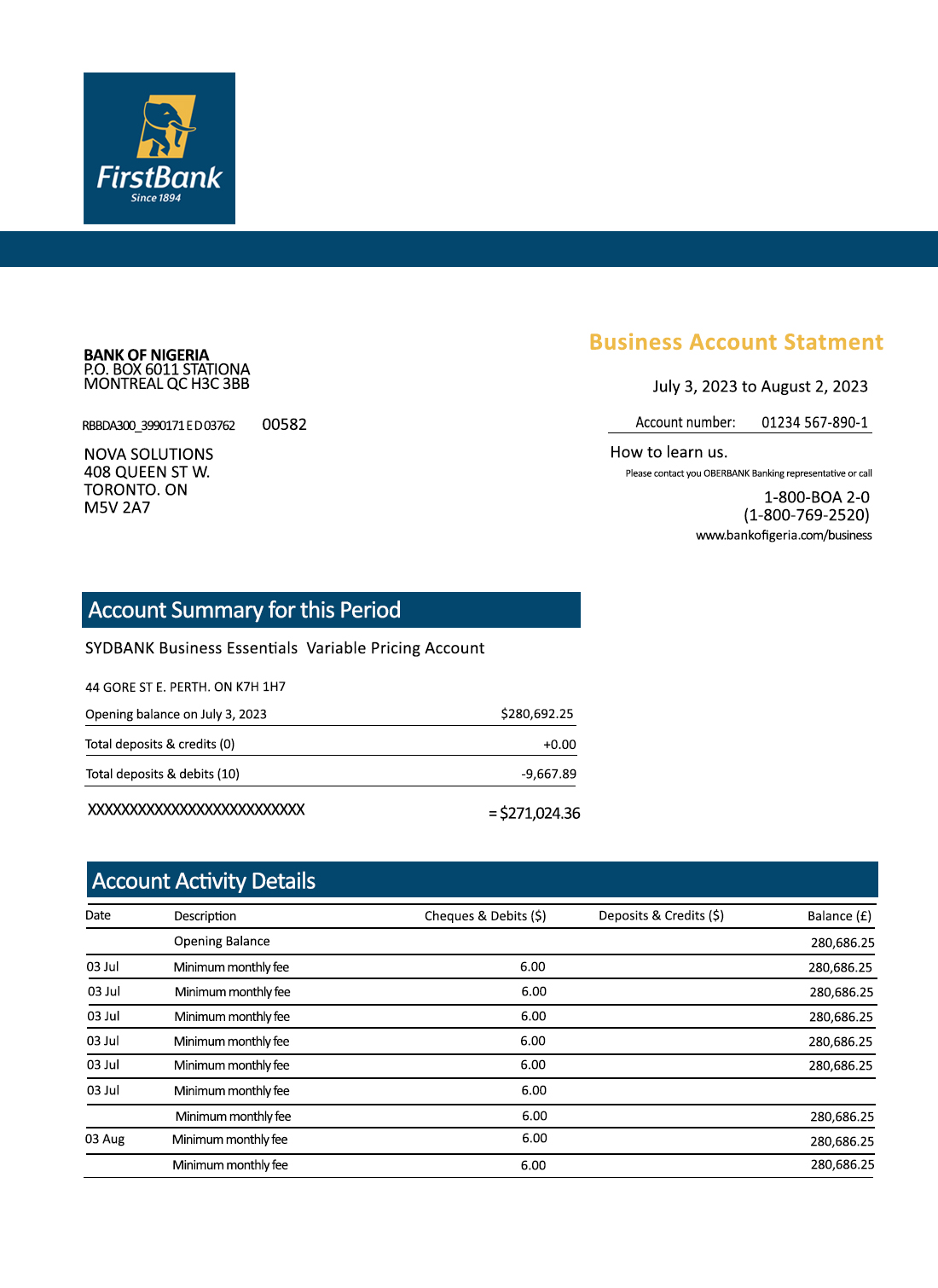 Fake First Bank of Nigeria firm Business Bank Statement