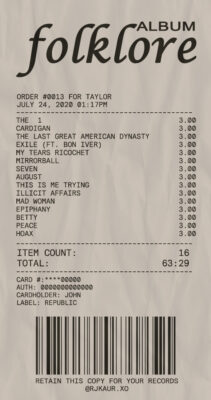 Fake Folklore album payment check Receipt