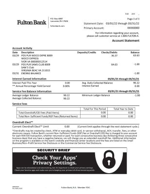 Fake Fulton Financial Corporation Business Bank Statement