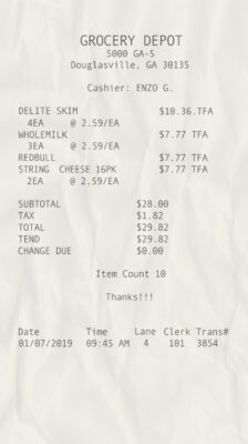 Fake Grocery depot payment check receipt
